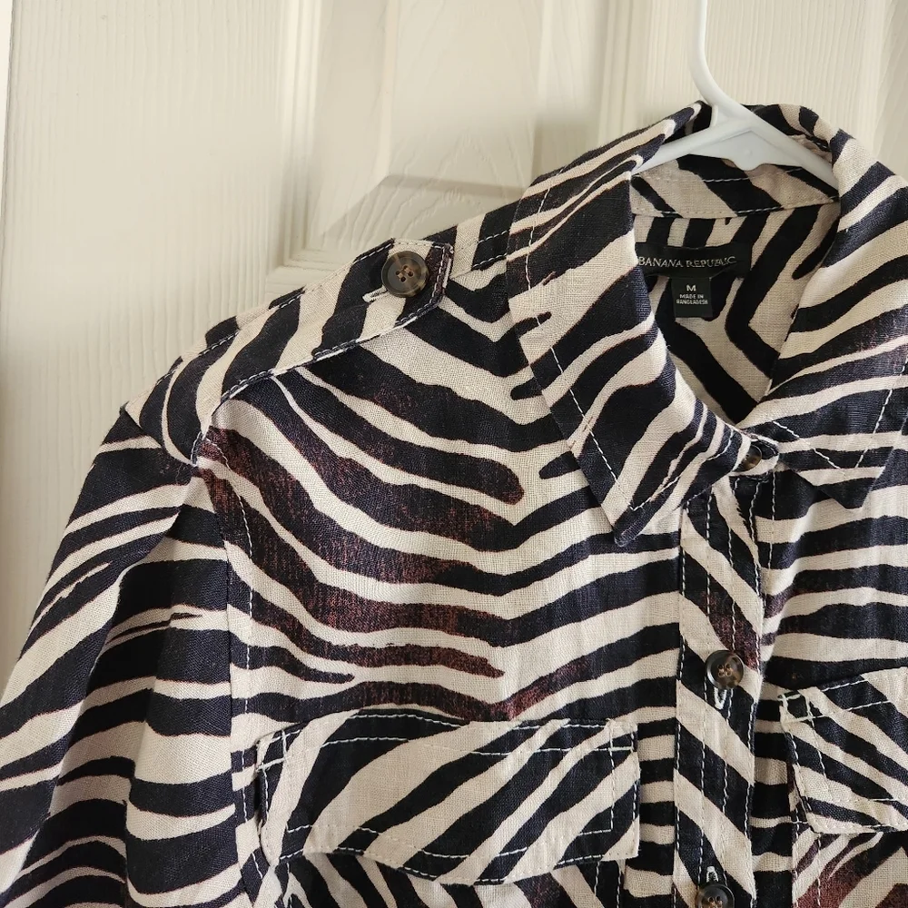 Banana Republic‎ Zebra Safari Romper 100% Linen Size M Belted Shorts